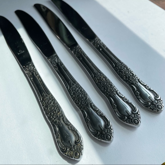 Vintage baroque sterling plate knives set of 4 flatware Korea - Picture 2 of 6